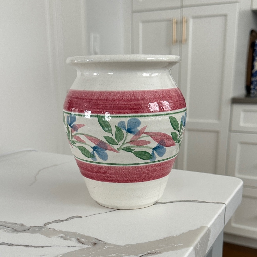 Vintage Floral Striped Ceramic Vase